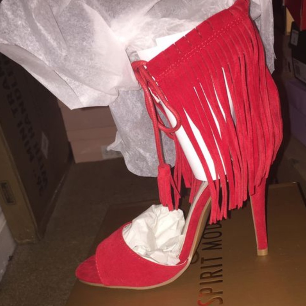 Red fringe heels
